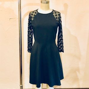 Black Baby Doll Style Dress w/ Polka Dot Sleeves